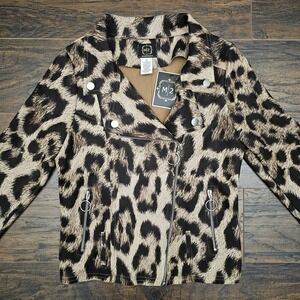 Faux Suede Cheetah Print Womens Small Full Zip Classy Boutique Biker Jacket